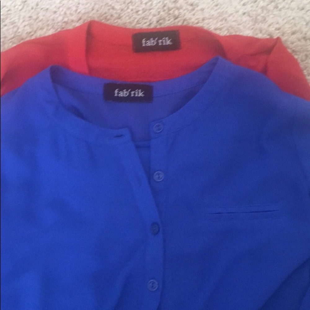 2 Fab’rik Tops with Waist Tie. Blue/Brnt Orange